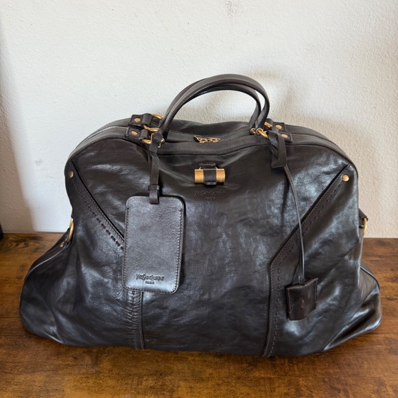 Yves Saint Laurent Men’s Muse Chocolate Leather Large Duffle/Carry On Bag - Picture 2 of 16